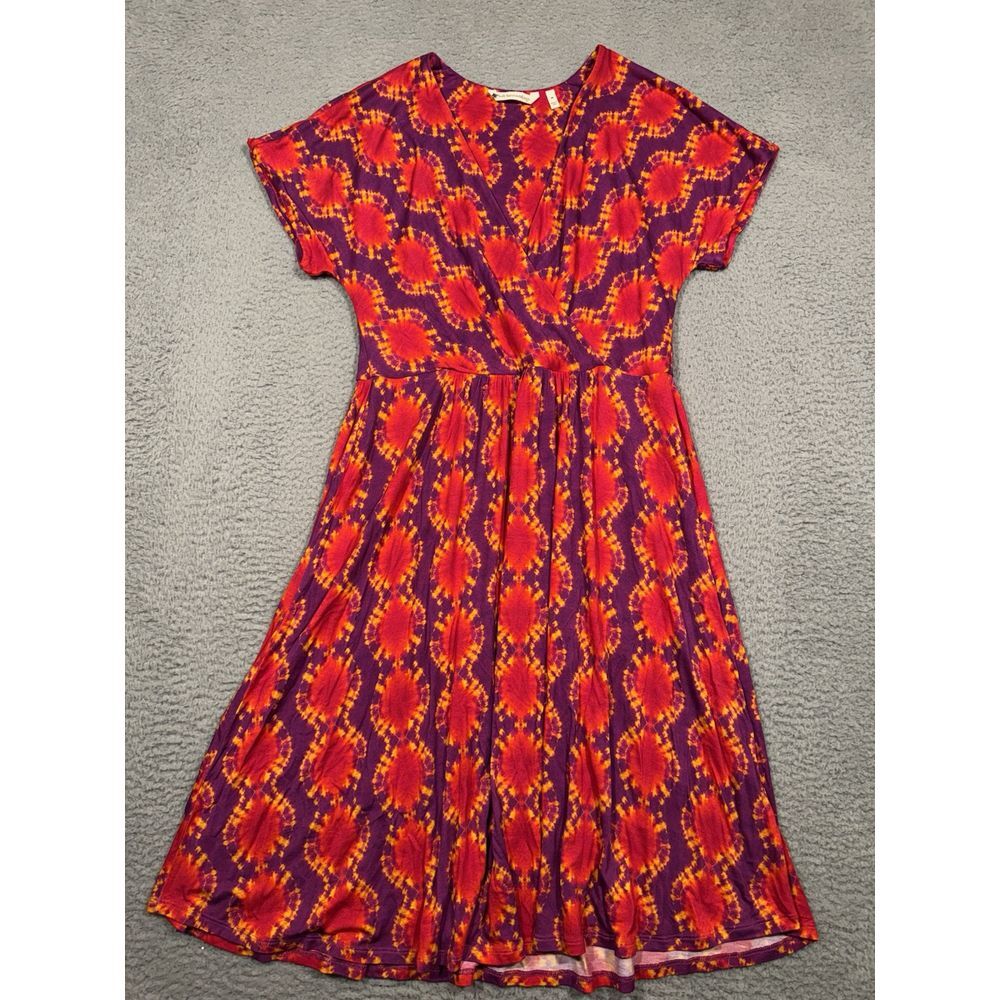 Soft Surroundings Dress‎ Tie Dye Knit Purple Orange Stretch Medium M Rayon